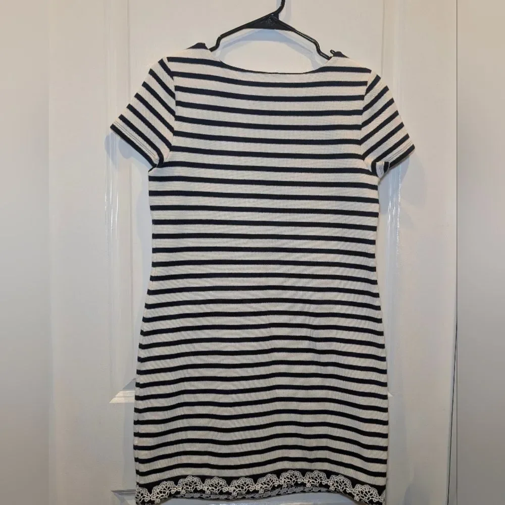 Talbots Black White Striped Sailor Shift Dress Small Petite Preppy Nautical SP - Picture 5 of 6